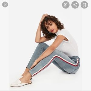 High Waisted Ripped Side Stripe Ankle Leggings